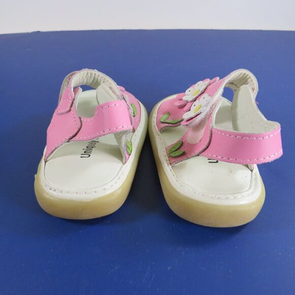 Pink Floral Daisy Faux Leather Sandals (Uniquely Squeaky) Size 19 - Picture 2 of 10